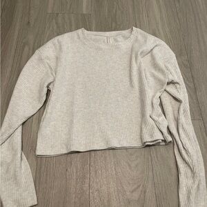 Babaton Light Gray Ribbed Long Sleeve Tee
